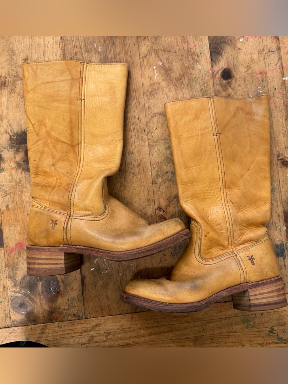 Vintage Frye 14L Campus Mid-Calf Boots - Classic Banana Color, heavy leather